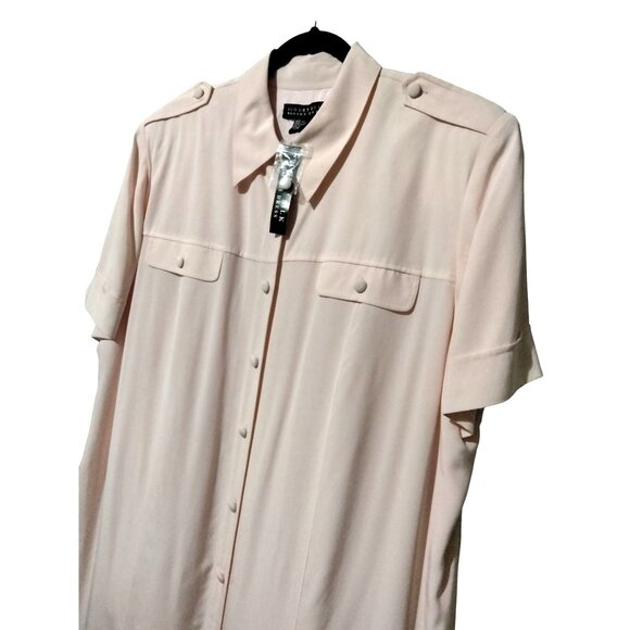 August Silk Womens Blush Button Front Shoulder Pads Shirt Dress Size 22W - Picture 6 of 8